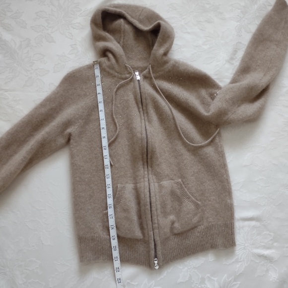 M. Miller luxury cashmere Made in Nepal crystals cardigan hoodie front zipper - Picture 5 of 12